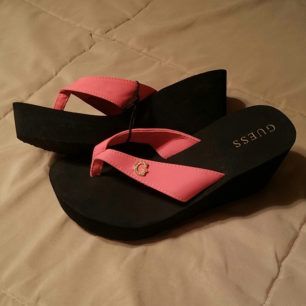 GUESS Pink & Black Wedge Sandals